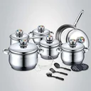18-piece stainless steel cooking set with metal thermometer lids