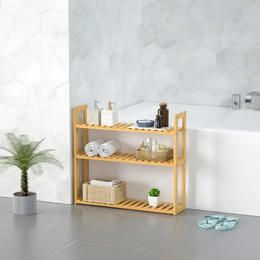 "2-in-1 wall shelf & standing shelf made of bamboo image"