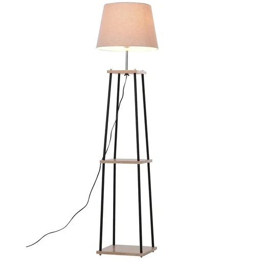 "Floor lamp with 2 shelves natural/black/beige image"