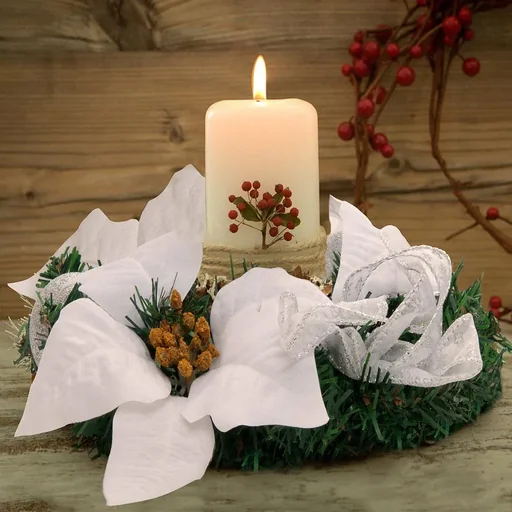 "Christmas wreath with white flowers - Ø22cm image"