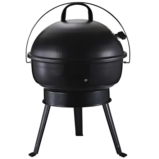 "Kettle grill charcoal grill windbreak tripod base camping picnic portable metal black Ø36.5 x 54 cm charcoal grill Gri image"