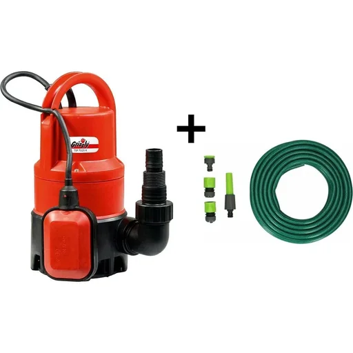 "Submersible dirty water pump set includes 15 meters of hose with nozzle and fittings image"