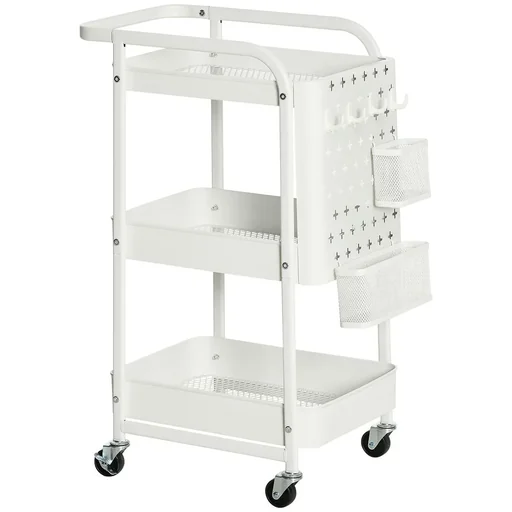 "Serving cabinet with 3 shelves and side panel, steel+PP, white, 51.5 x 32 x 75.6 cm image"
