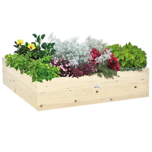 "Raised bed made of wood garden bed with nonwoven fabric planter planter herb bed for balcony garden nature 117 x 117 x 30 image"