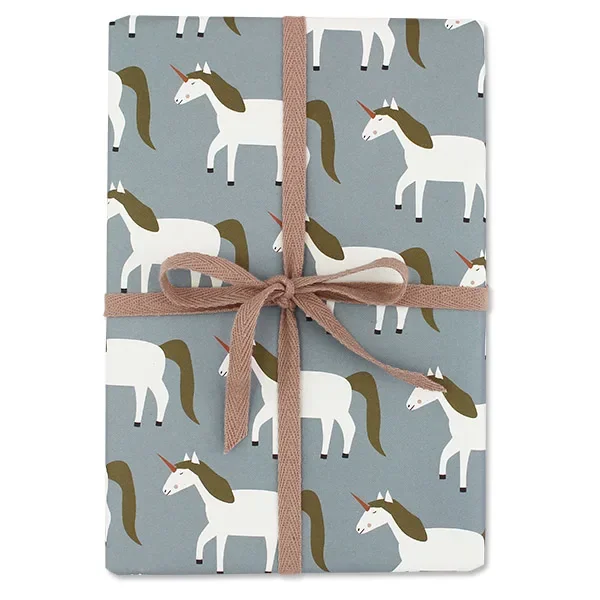 "Ava & yves wrapping paper unicorn light blue image"