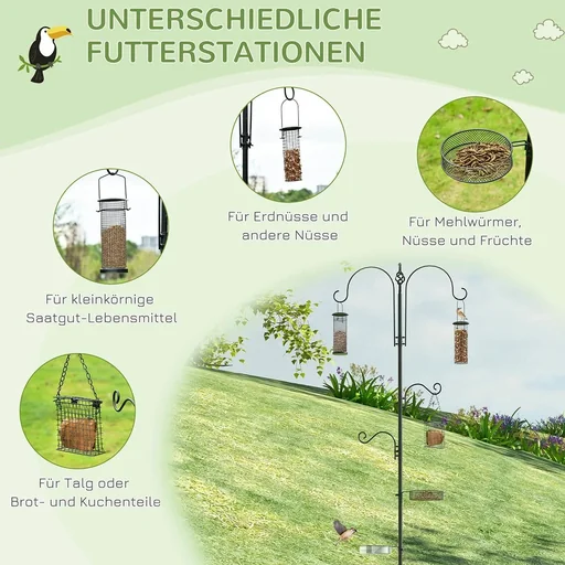 "Bird feeding station set made of steel height 208 cm including 4 hooks bird bath feeding plate complete feeding column bird feed image"