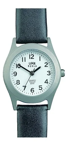 "Basic 1320-9 titanium wristwatch with leather strap, silver/black image"