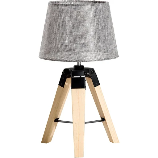 "Table lamp tripod table lamp E27 linen look pine grey image"