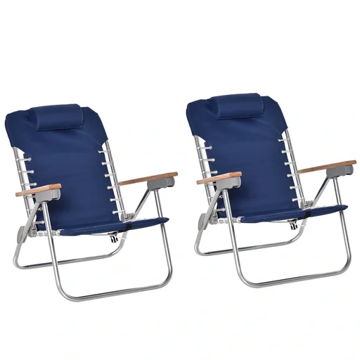 "Set of 2 camping chairs, folding garden chairs with armrests, beach, balcony, foldable, metal, Oxford fabric, blue, 69 x 62 x 73.5 image"