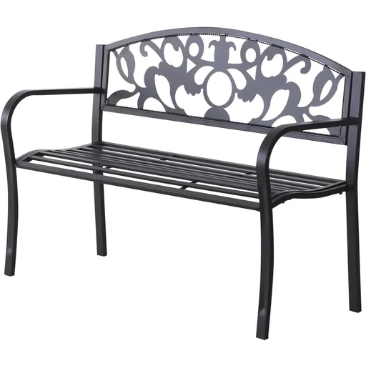 "2-seater garden bench metal bench with armrest country house style metal black 128 x 50 x 91 cm image"
