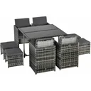9-piece polyrattan garden furniture rattan garden set seating group dining group including cushions grey 109 x 109 x 72 cm