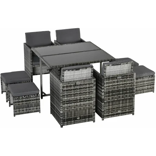 "9-piece polyrattan garden furniture rattan garden set seating group dining group including cushions grey 109 x 109 x 72 cm image"