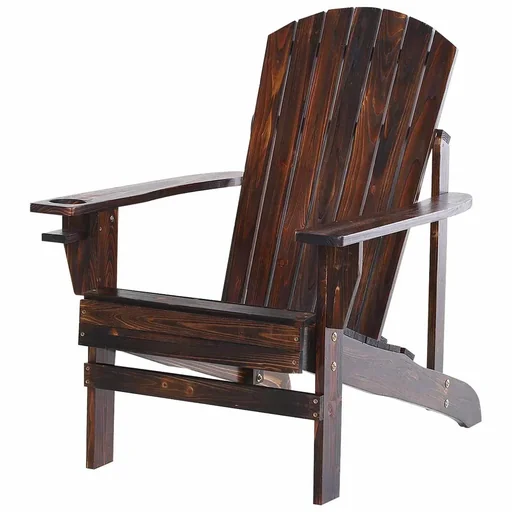 "Adirondack garden chair with cup holder, garden lounger, balcony chair, solid wood, charred, 97 x 72.5 x 93 cm image"