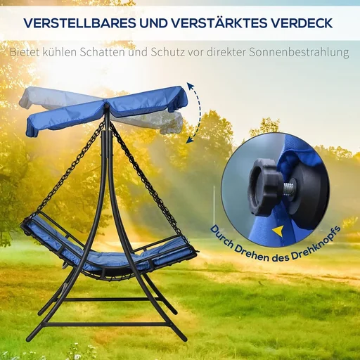 "Swinging lounger with roof for 2 people, steel, blue, 164 x 116 x 176 cm image"