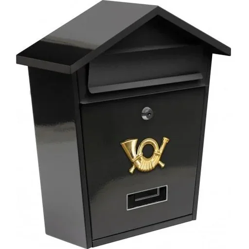 "Black mailbox with lock - 370x320x105mm - 2 keys - 0.6mm thick steel sheet image"