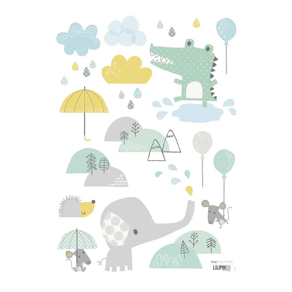 Lilipinso Wall Sticker A3 Animals in the rain