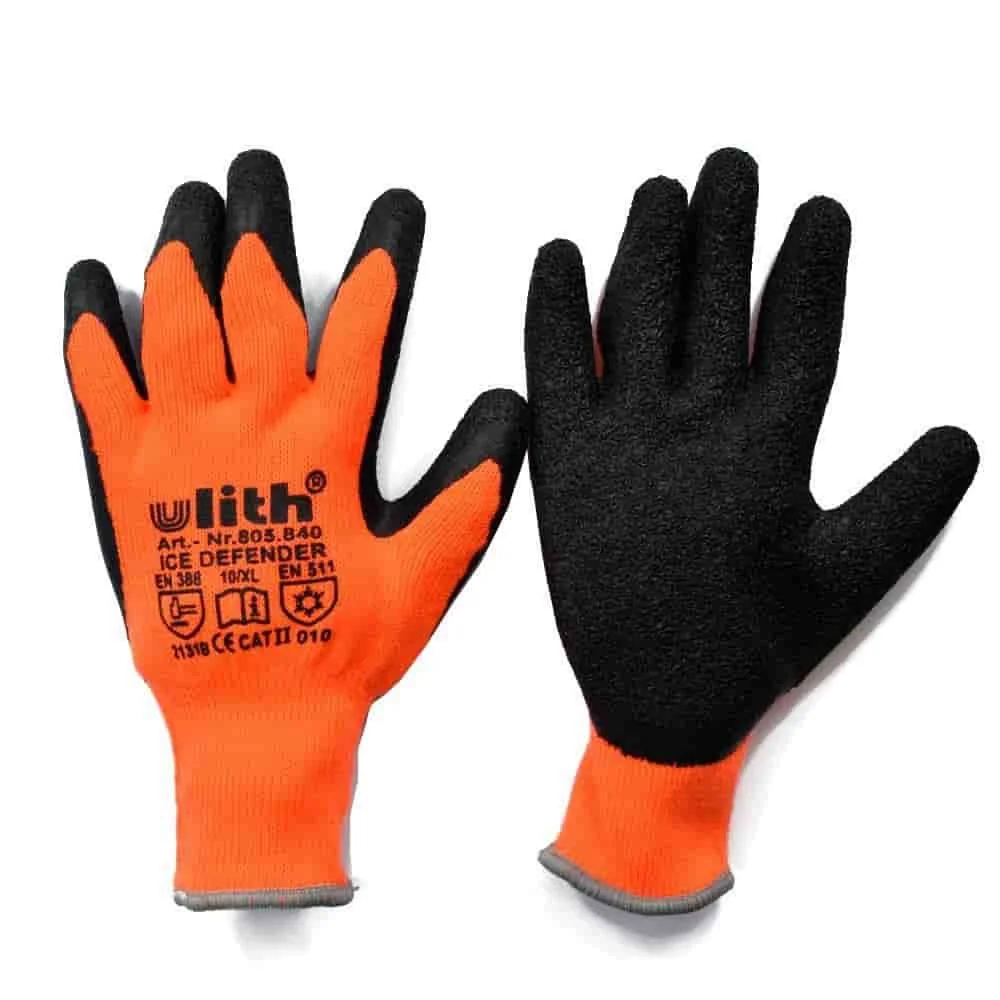 Winter Work Gloves, XL/10, Orange, Latex Grip, Warm