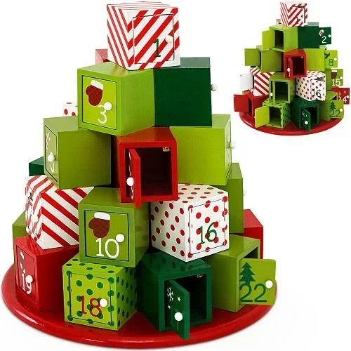 "Wooden Advent Calendar - Green Red image"
