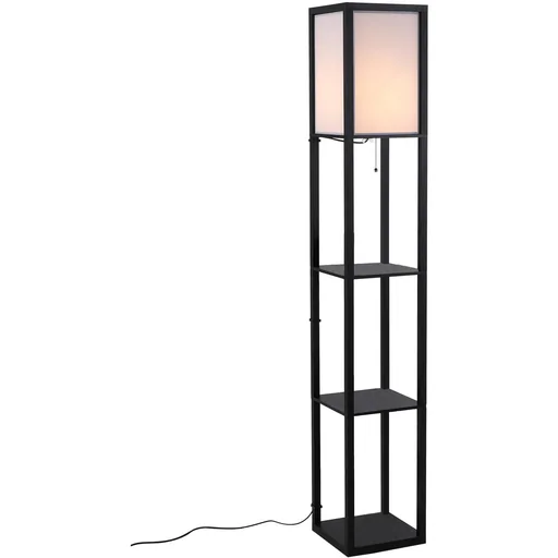 "Floor lamp with shelves interior lighting floor lamp E27 up to 40W wood black 26 x 26 x 160 cm image"