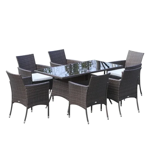 "7-piece polyrattan garden furniture rattan garden set seating group dining group including cushions for 6 people brown + cream white 150 image"