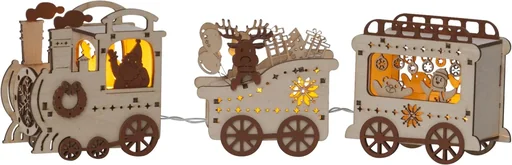 "LED Christmas train with lighting, wood look image"