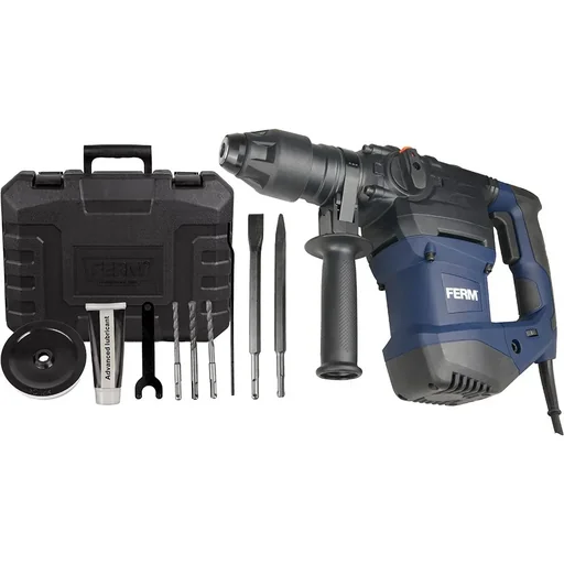 "HDM1037 hammer drill 1500W - side handle - 4 functions - incl. 3 SDS Plus drill heads and 2 SDS Plus tool heads m image"