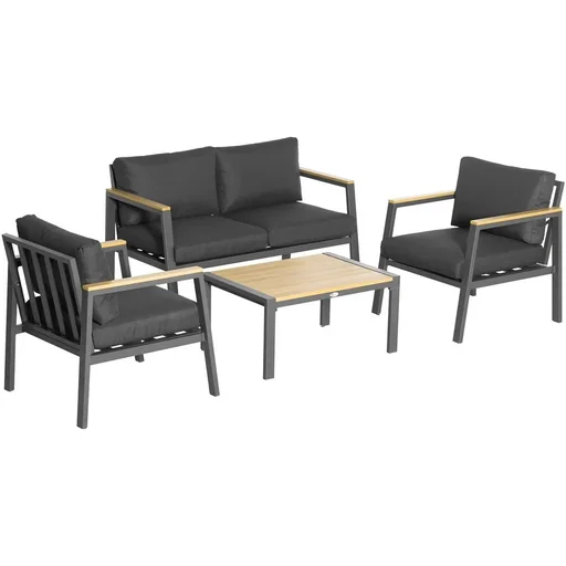 "4-piece garden furniture set including sofa, garden chairs and side table, black aluminum image"
