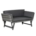 Poly Rattan Garden Bench 2 Seater Garden Furniture Lounge Sofa Folding Armrests Steel Grey 129 x 66 x 67 cm