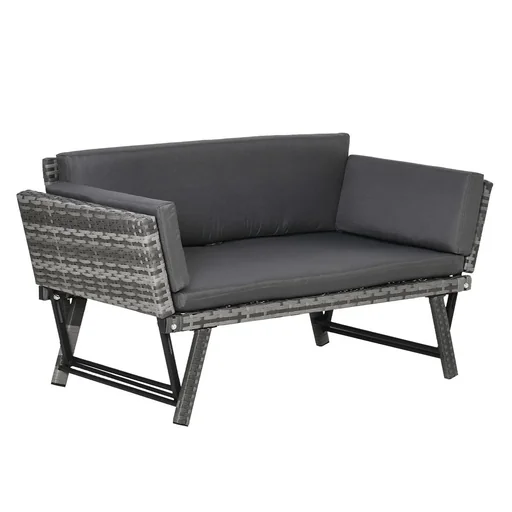 "Poly Rattan Garden Bench 2 Seater Garden Furniture Lounge Sofa Folding Armrests Steel Grey 129 x 66 x 67 cm image"