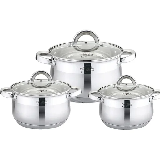 "6 pieces pots and pans - with glass lid - stainless steel - silver image"
