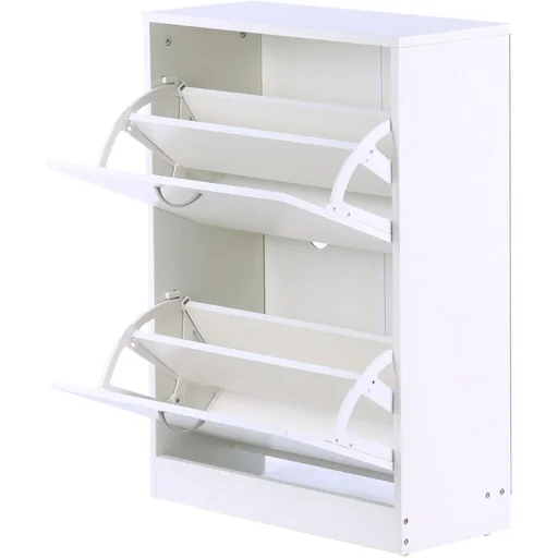 "Shoe cabinet shoe tipper with 2 flaps 10 12 pairs chipboard white 60 x 24 x 80 cm image"