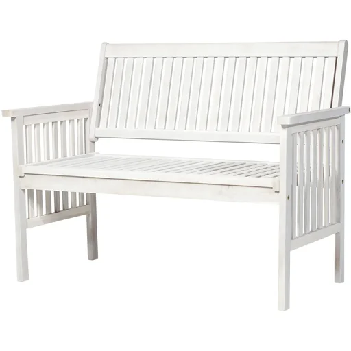 "2-seater garden bench, wooden bench, bench with armrests, country house style, acacia wood, white, 117 x 63 x 90 cm image"
