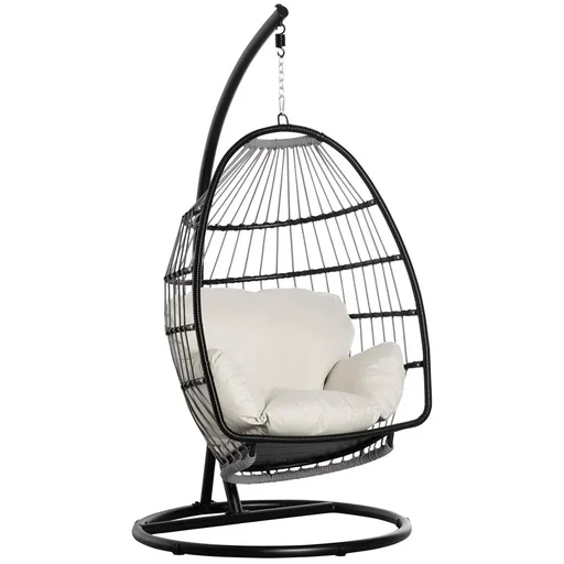 "Hanging chair with oval shape, black and cream white, 101 x 101 x 188 cm image"