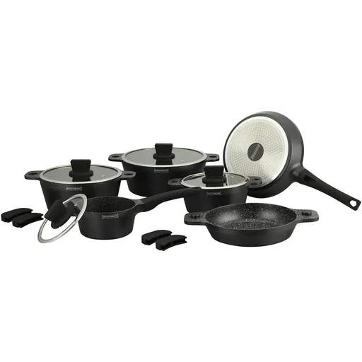 "14-piece cookware set - 4 removable handles - Black image"