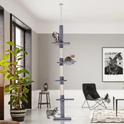 "Scratching post climbing tree play tree ceiling-high height adjustable cat scratching tower for cats image"