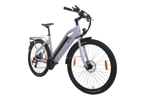 "Women's aluminum electric trekking bike, 27.5 inches, frame height 44 cm, 21-speed derailleur, white, " Voga Bianco " image"