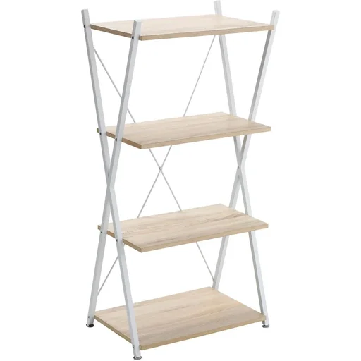 "Bookshelf X-shape standing shelf with 4 levels storage shelf for living room bedroom kitchen office chipboard metal N image"