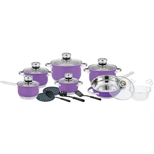 "Herenthal - Complete 18-piece cookware set - stainless steel - purple image"