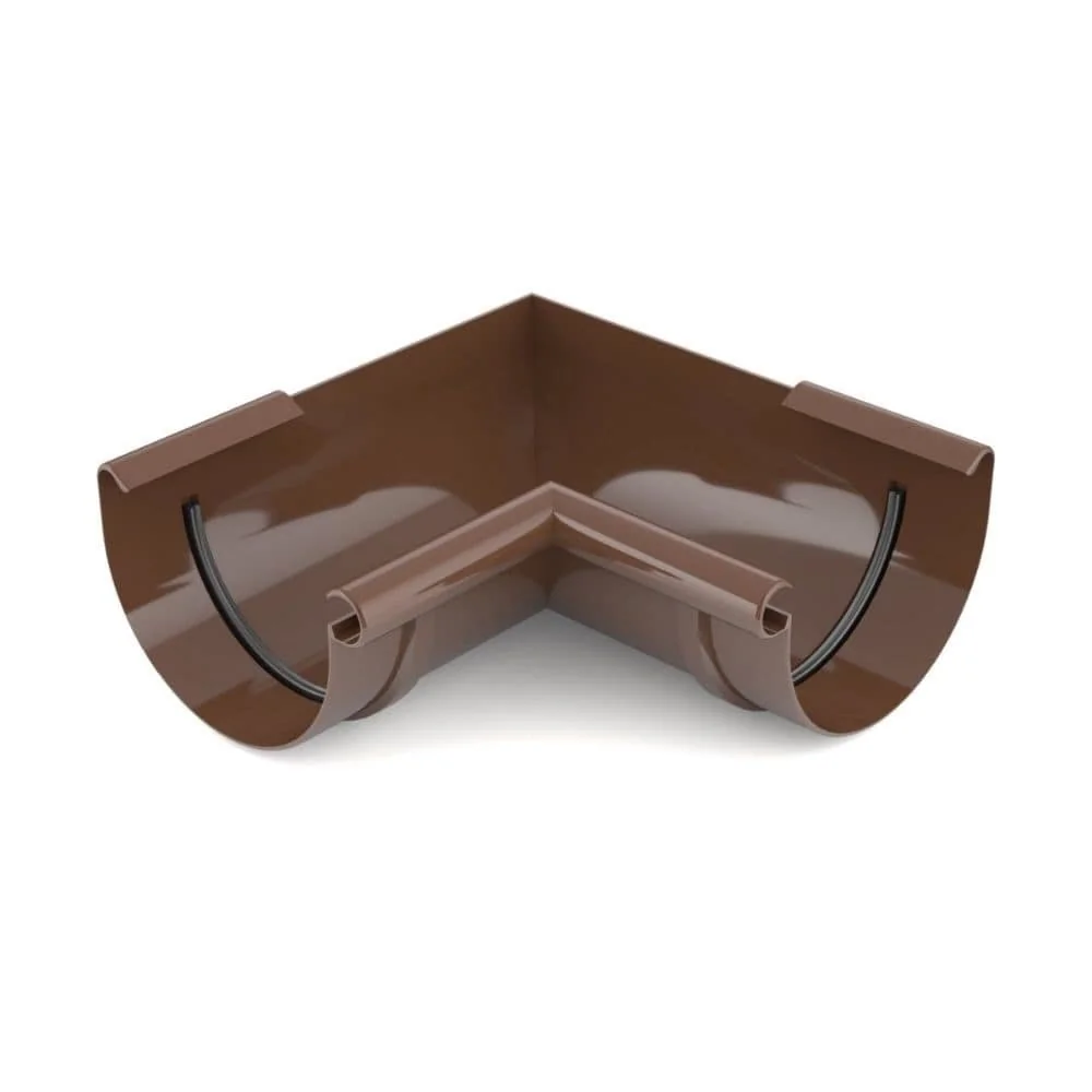 "Brown Rain Gutter Corner Piece, 90 Degree Inside Corner for System 100 image"