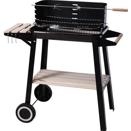 "Charcoal grill - Grill area 54 x 34 - Stainless steel - Black - With spit image"