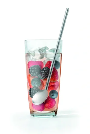 "2 in 1 drinking straws and cocktail spoon Inox, bent, stainless steel, with cleaning brush, 5 pieces image"