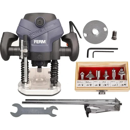 "PRM1015 Router 1300W - 6-8mm - Soft grip - LED work light - With vacuum adapter - Incl. parallel guide and 6-part image"