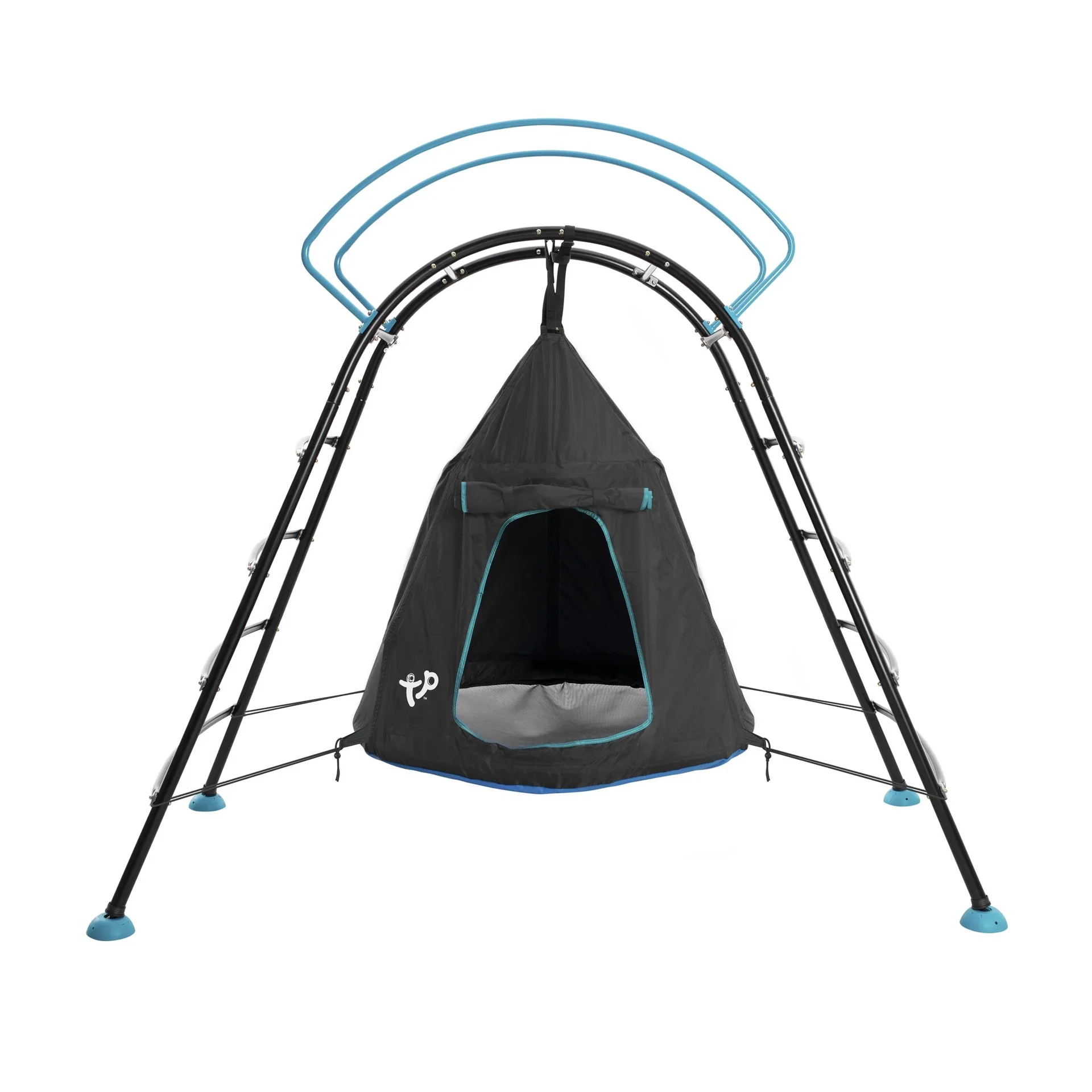 "UFO Climbing Frame with Hanging Chair 217×122×201 cm Black – Steel Frame & Curved Ladder image"