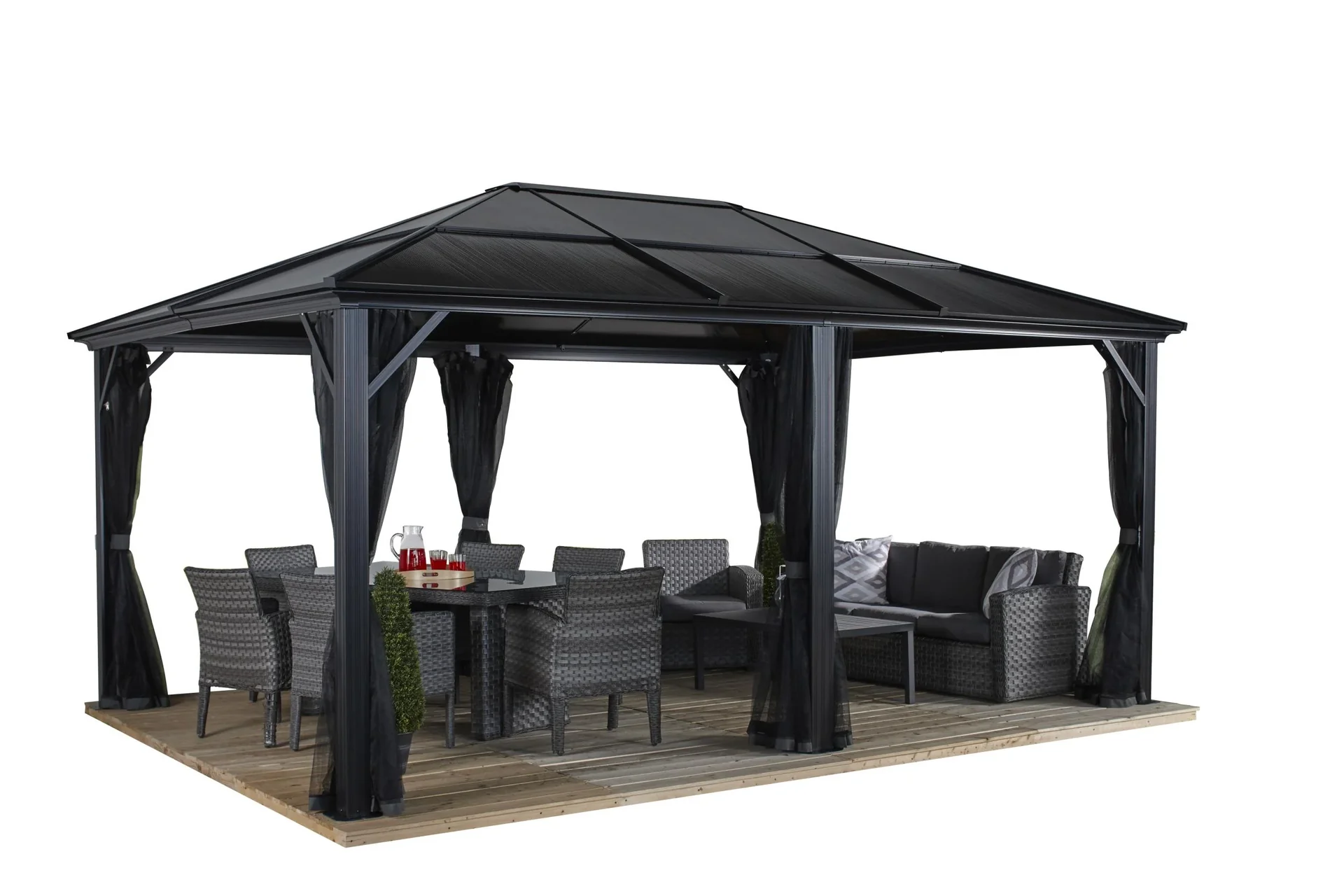 "Aluminium gazebo Meridien, anthracite - with mosquito nets image"