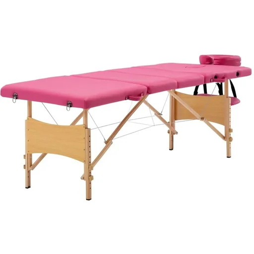 "Massage table foldable 4 zones wood pink image"