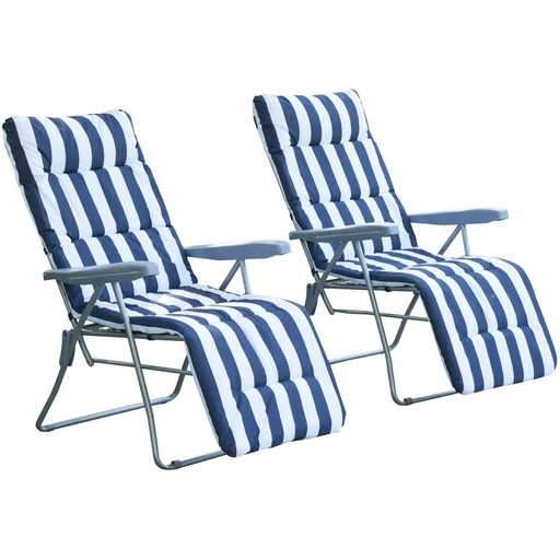 "2 x folding chairs sun lounger armrest foldable blue/white image"