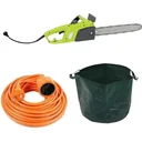 Garden chainsaw - 1800 Watt - Blade length 350mm + INCL garden waste bag - 65 L and Vekto extension cable 10 meters