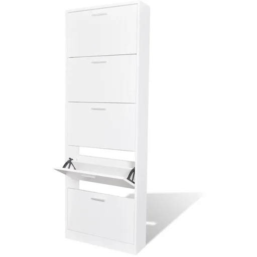"Wooden shoe cabinet with 5 white storage compartments image"