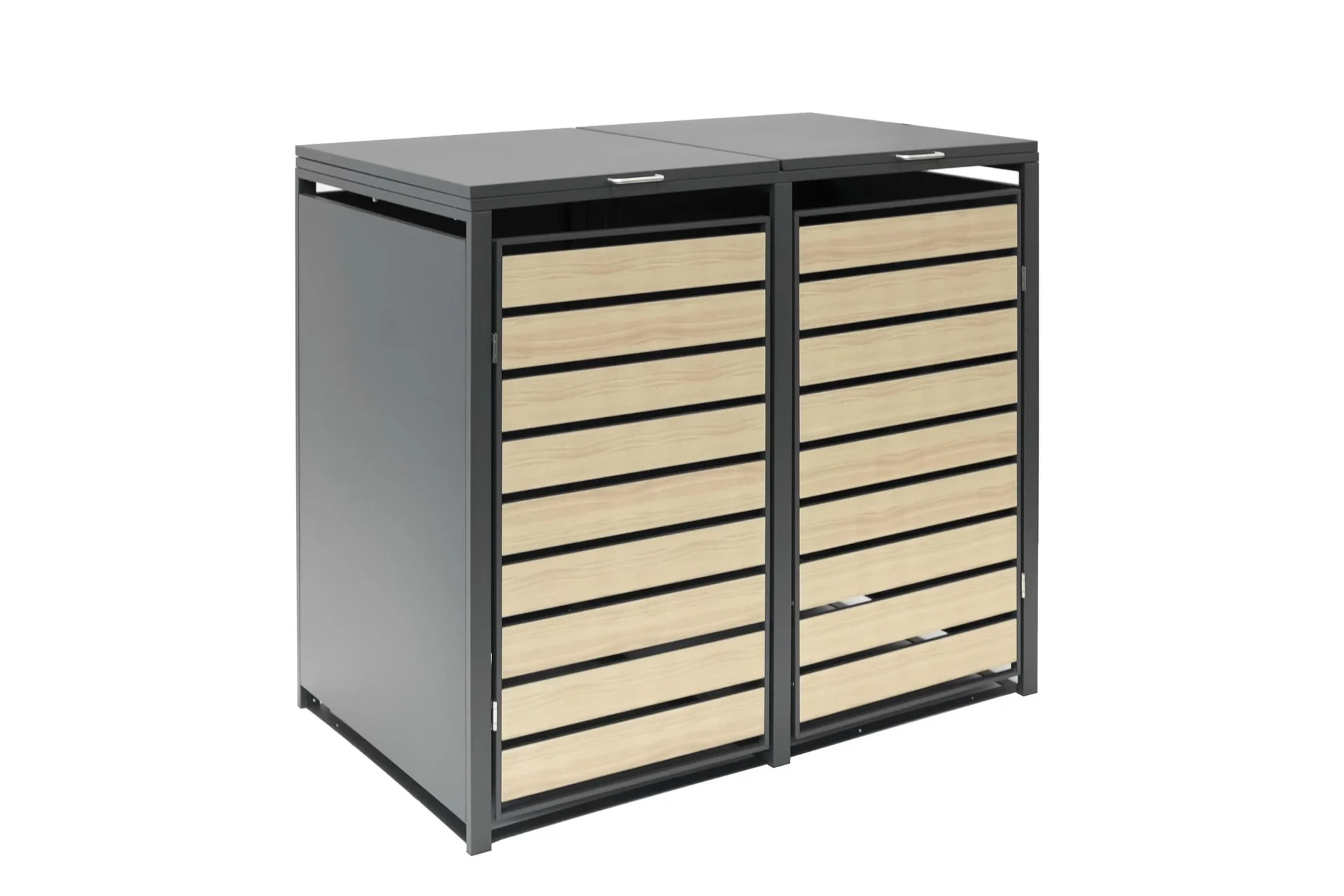 Waste Bin Storage Lacina for 2x 240 L, 132×80×116 cm, Wood Look – Powder-Coated Steel