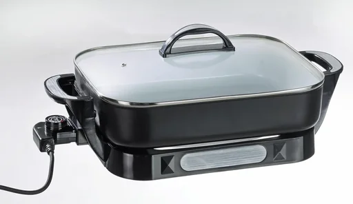 "Ceramic multi-buffet pan, 1500 watts, with glass lid image"